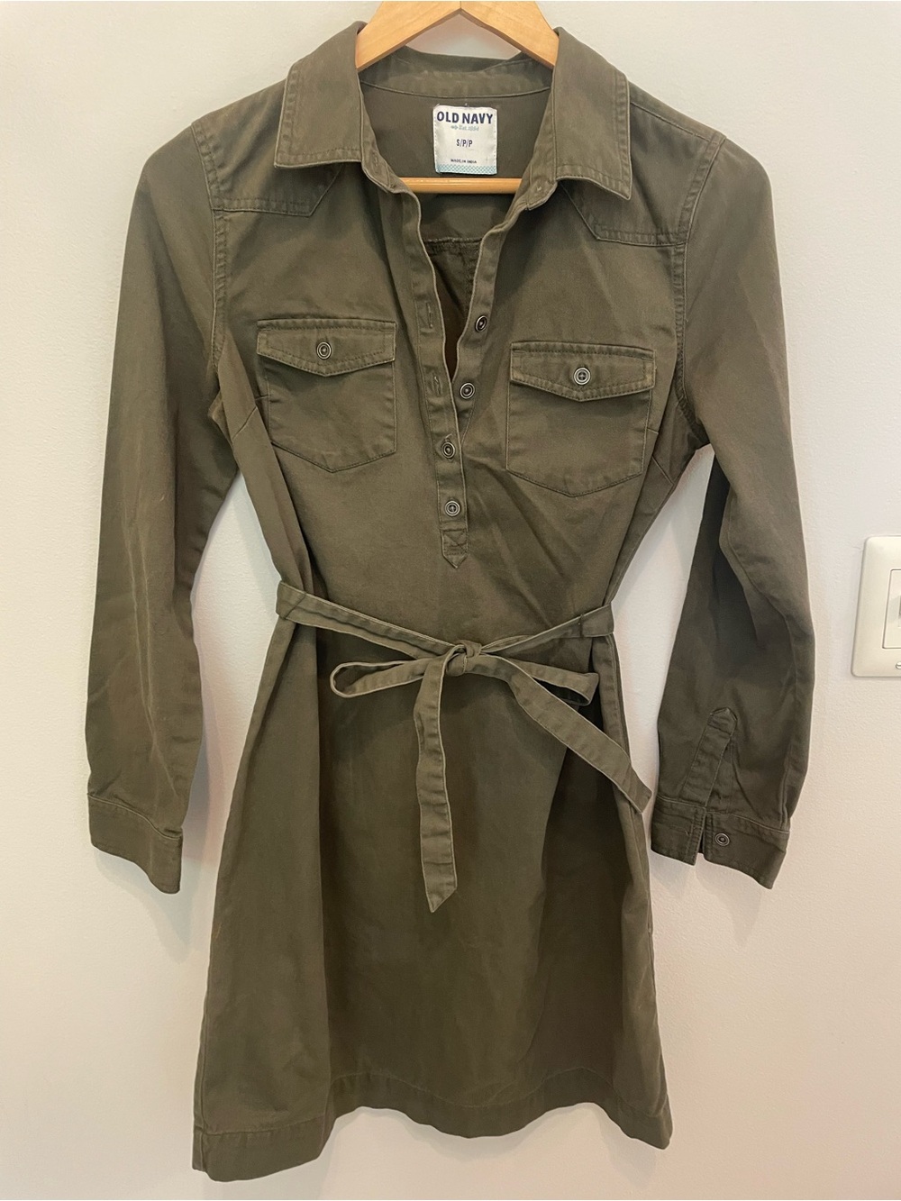 Old Navy Olive Utility Shirt Dress - Long Sleeve